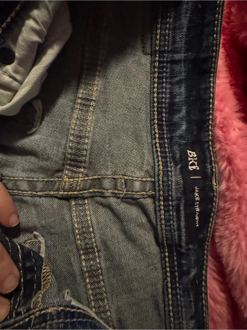 BKE Men's Straight Jeans in Dark Blue with Distressed Knees - Picture 4 of 6